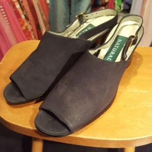 NATURALIZER ♡ Vintage Navy Soft Suede Leather Upper Open Toe Adj Strap Heels 5M